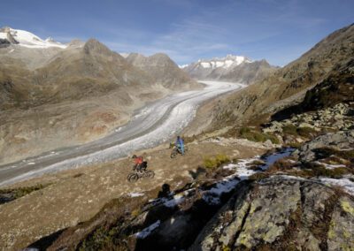 biking along a glacier